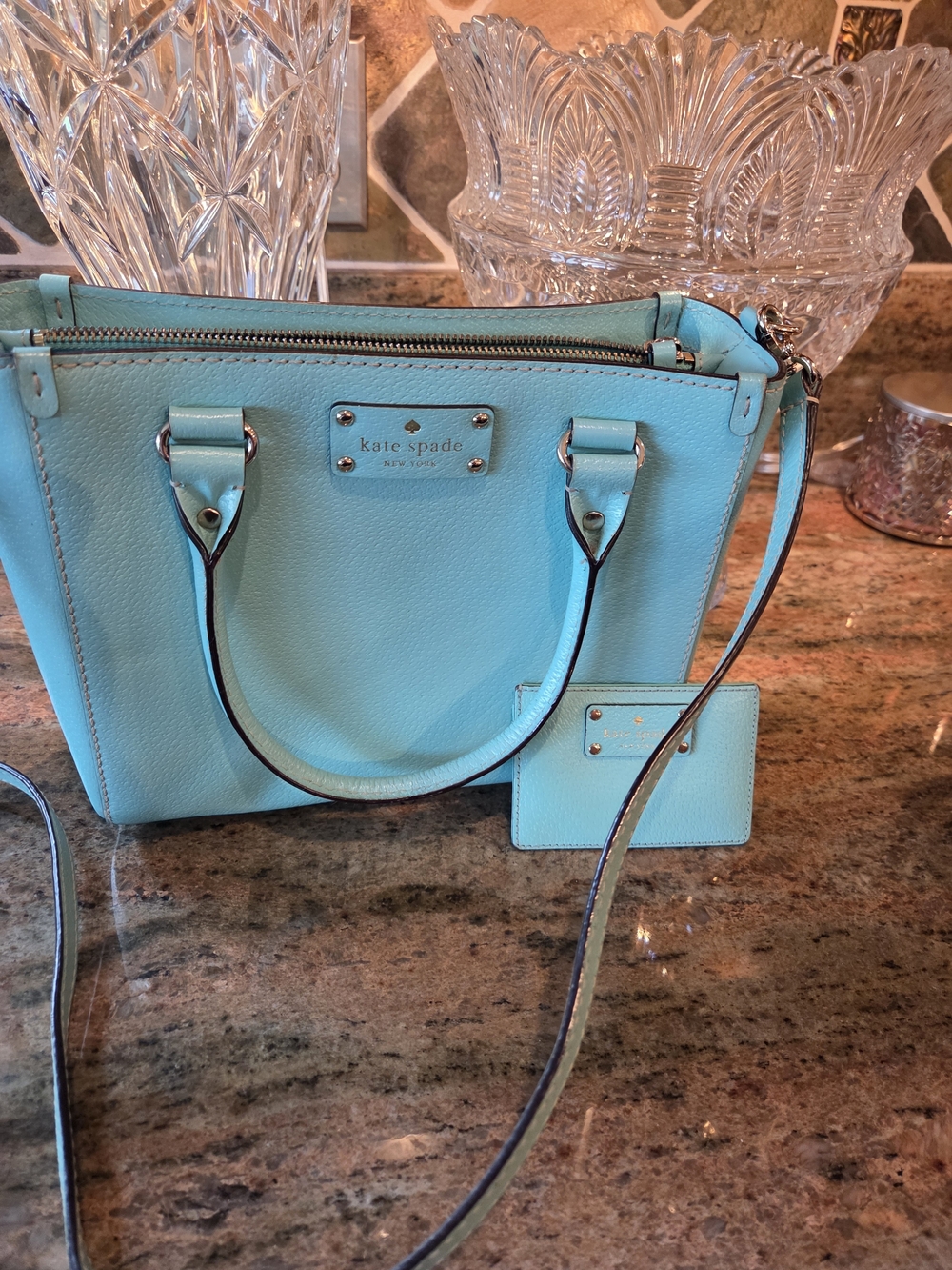 kate spade Mint Green Leather Satchel with Cardholder